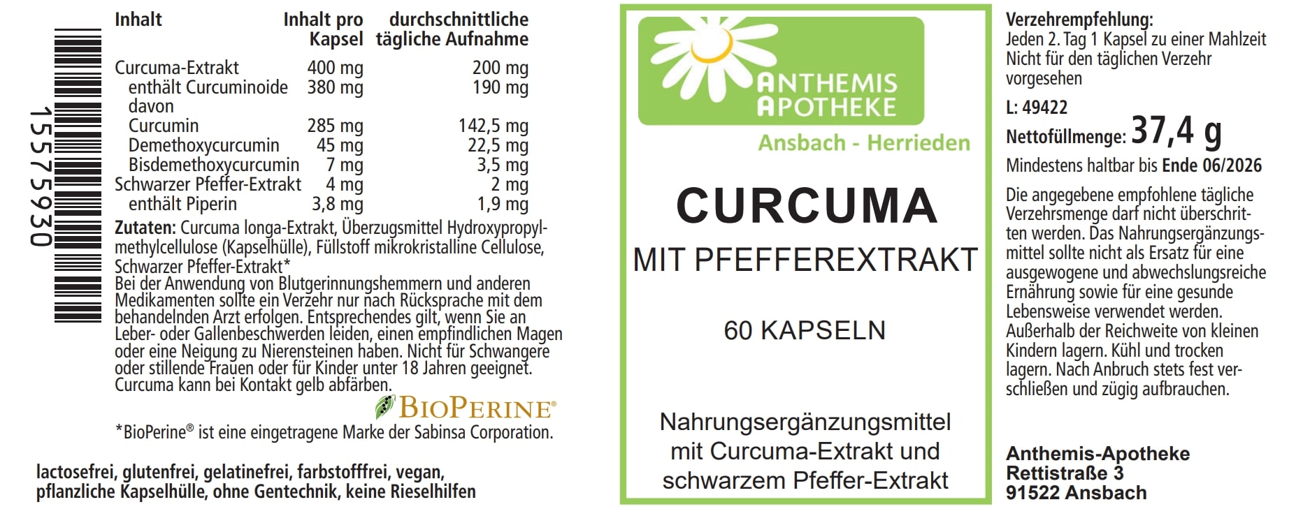 CURCUMA MIT Pfefferaextrakt Kapseln