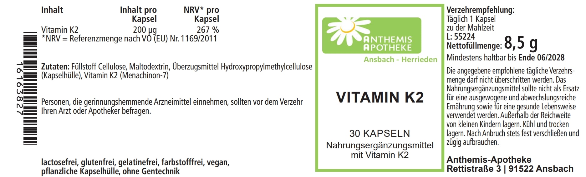 VITAMIN K2 MK7 200 μg Kapseln