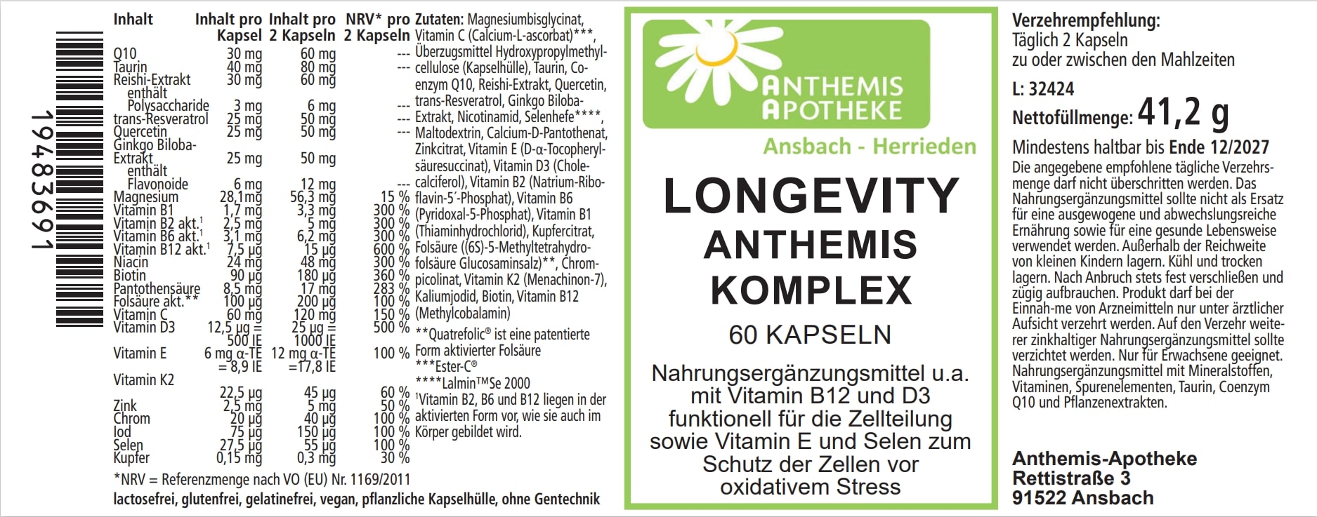 LONGEVITY Anthemis Komplex Kapseln