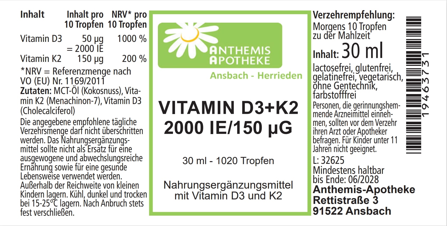 VITAMIN D3+K2 2000 I.E./150 μg Tropfen z.Einnehmen