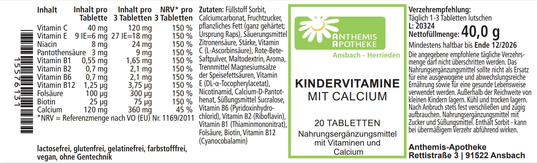 KINDERVITAMINE mit Calcium Tabletten