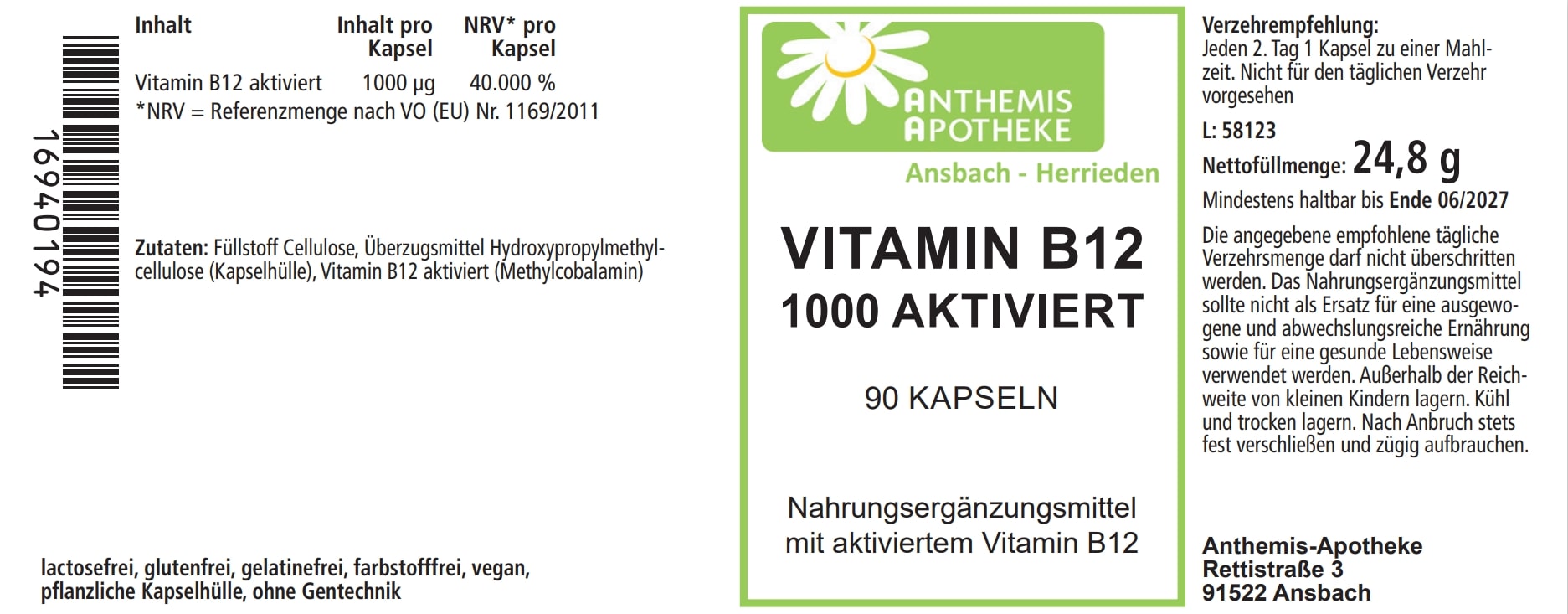 VITAMIN B12 1000 aktiviert Kapseln